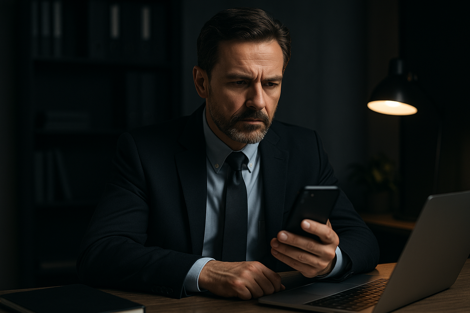 Ντετέκτιβ αναλύει κινητό τηλέφωνο σε γραφείο ιδιωτικών ερευνών CRS1 Ereunes, στο πλαίσιο επαγγελματικής παρακολούθησης κινητού με διακριτικότητα και αξιοπιστία.